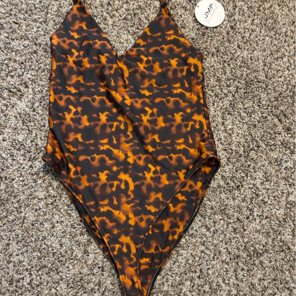 Stylish Orange and Black Patterned Women's One Piece